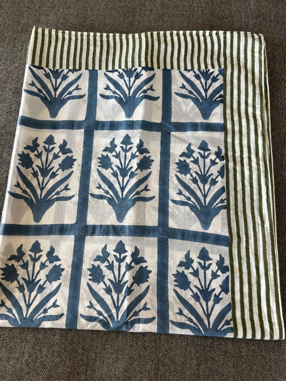 NWOT, SZ BLOCKPRINTS, HAND BLOCK PRINTED SARONG - CLASSIC BLUE PALLADIO GRID - Picture 6 of 9